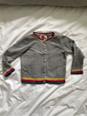 🌈 Mini Boden Grey Cardigan with Rainbow Trim